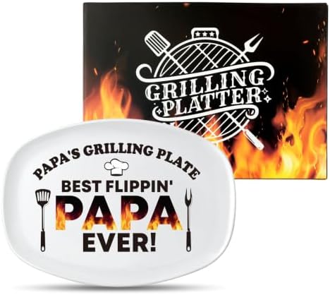 R HORSE Papa Melamine Grill Platter Gift, Barbecue White Oval Serving Tray by RHORSE
