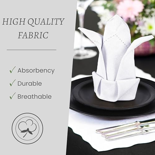TWINY threads 12Pcs 100% Cotton Cloth Napkins, 18"x18", Reusable, White - Image 4