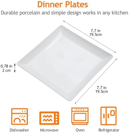 Ceramic Square Dinner Plates,7.7 Inch Square Serving Plate for Steak, Pasta, Salad, Snacks, Dessert, Appetizer Plates-Set of 4 - Image 2
