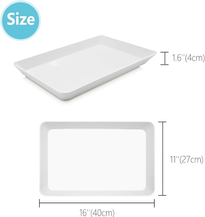 Serving Tray Platter, 2 Pcs Food Tray for Veggie Fruit Snack Dessert Cookie Cheese, Food Trays for Party Supplies Display, Plastic Platters for Serving Food, Large White Trays, BPA Free