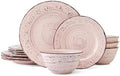 Pfaltzgraff Pink Trellis 12-Piece Dinnerware Set, Stoneware Plates and Bowls Sets for 4, Dishwasher and Microwave Safe, Rustic Garden-Inspired Design by Pfaltzgraff