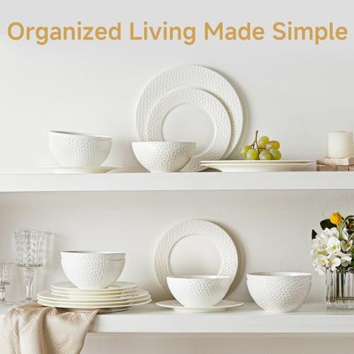 KINGSTONE 18Pcs Hammered Rim White Bone China Set, Service for 6 - Image 7
