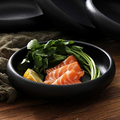 Uaral Japanese Salad Plate,Black Plates and Bowls Set,Stoneware Black Plate Set,Appetizer Plates Set of 4,5.5 inch,14 oz(Texture Matte) - Image 3