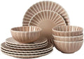 Gibson Elite Peach Orchard 12-Piece New Bone China Dinnerware Set Service for 4, Embossed Fluted Plates and Bowls, Dishwasher and Microwave Safe, Mauve Rose by GibsonHomewares