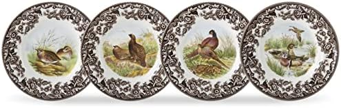 Spode Woodland Canapé Plate Set – 4 Piece 6.5 Inch Fine Porcelain Plates Featuring Red Grouse, Pheasant, Quail & Wood Duck Motifs – Microwave, Dishwasher & Warm Oven Safe, Made in England by Spode
