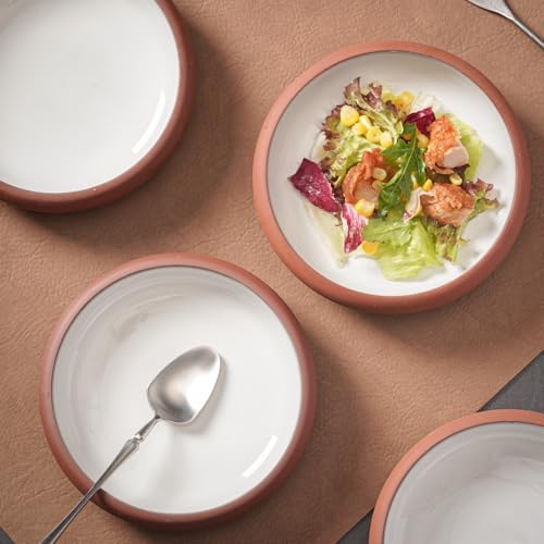 Uaral Japanese Salad Plate,Dinner Plates and Bowls Set,Stoneware Appetizer Plates with Rustic Terracotta Underside, Set of 4,5.5inch,14oz(Red and White) - Image 2