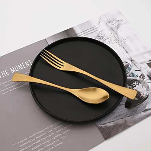 Golden Silverware Set, 24 Pieces Stainless Steel Eating Utensil Set with Gift Box, Include Knife, Forks and Spoons, Matte Polished Flatware Set for 4, Dishwasher Safe, Gold - Image 2