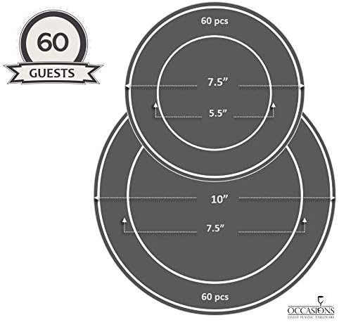 " OCCASIONS " 120 Plates Pack,(60 Guests) Premium Premium Wedding Party Disposable Plastic Plates Set -60 x 10'' Dinner + 60 x 7.5'' Salad/Dessert (Venice Blush and Gold)