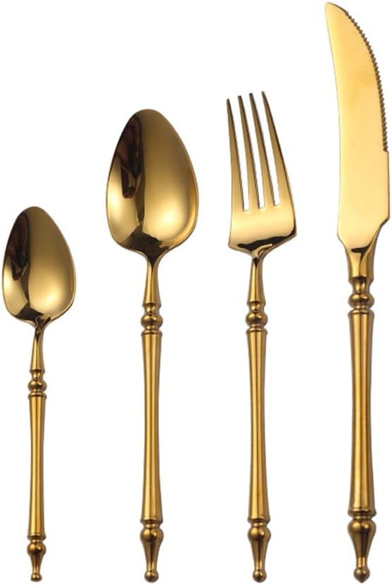 Gold Silverware Set for 12 Premium 18/10 Stainless Steel Flatware Set 48 Piece Include Knives Forks and Spoons Cutlery Utensils Light Luxury Vintage Style for Home Kitchen Christmas Restaurant