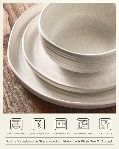 Famiware Pluto 12-Piece Stoneware Dinnerware Set, Matte Beige White - Image 3
