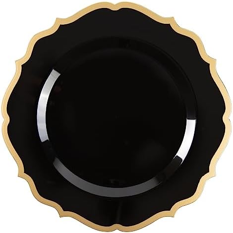 PLASTICPRO 32 Pack Elegant Disposable Plastic Plates Combo Set Includes 16 Dinner Plates and 16 Salad Plates Heavy Duty Fancy Party Plates Black & Gold Contemporary Design - Image 7