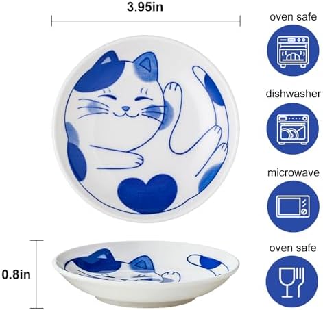 VanEnjoy Small Cute Ceramic Dishware Sets, Kawaii Cat Plates, Blue Shushi Plate Set Of 4, Japanese Plates, Dessert Plates Ceramic - Image 2