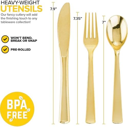 400PCS Pre Rolled Gold Plastic Silverware Sets - Image 2