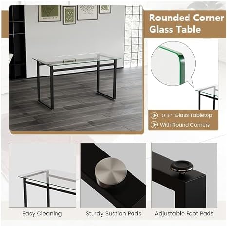 Glass Dining Table Set for 4, Modern Rectangle Dining Table Set for 4, Kitchen Table and Chairs Set for 4 Suitable Living Room,Kitchen,Small Apartment