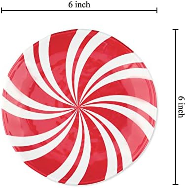 UP Swirl Peppermint Candy Melamine Round Dessert Plates, Small Serving Plates, Christmas Decorations, for Appetizer, Snacks, and Side Dishes, Red and White, 6 Inch, Set of 4 - Image 2