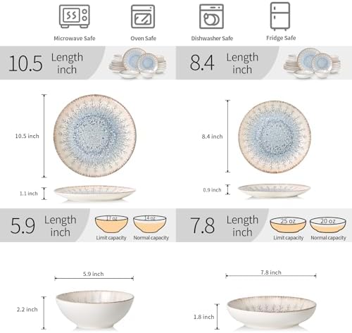 DOMICREVERY Ceramic Dinnerware Sets for 6, 24 pcs Plates and Bowls Sets - Image 3