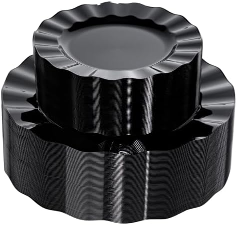 120PCS Black Plastic Plates, Wavy Plates by QualQuot