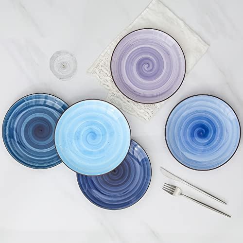 Selamica Ceramic 8 inch Dinner Plates, Small Dessert Salad Plates, Porcelain Serving Plate for Appetizer, Pancakes, Steak, Set of 6, Black Speckles, Gradient Blue - Image 3