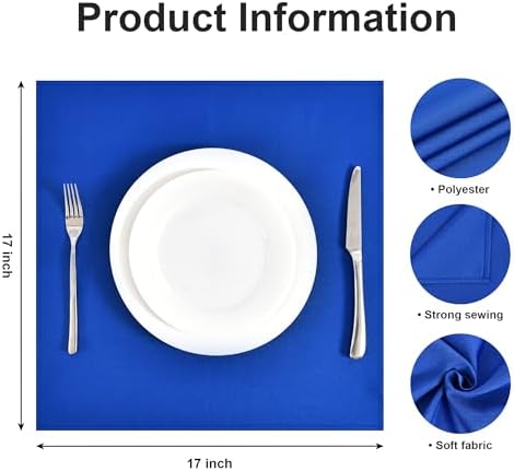 Wolkemer Set of 4 Royal Blue Cloth Napkins 17x17 Inches Washable Napkins - Image 5
