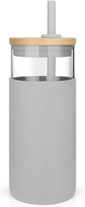 Tronco 20 oz Glass Tumbler with Lid and Straw, Iced Coffee Cup and Smoothie Cup with Bamboo Lids & Protective Silicone Sleeve, Dishwasher Safe, BPA-Free, Glass Cup 1 Pack