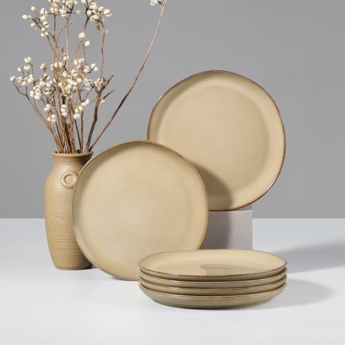 HaWare Stoneware Salad Plates Set of 6, 7.9” Heavy Duty Ceramic Plates, Reactive Glaze Dinnerware for Home Restaurant, Chip and Scratch Resistant, Microwave and Dishwasher Safe, Reactive Sandy Khaki by HaWare