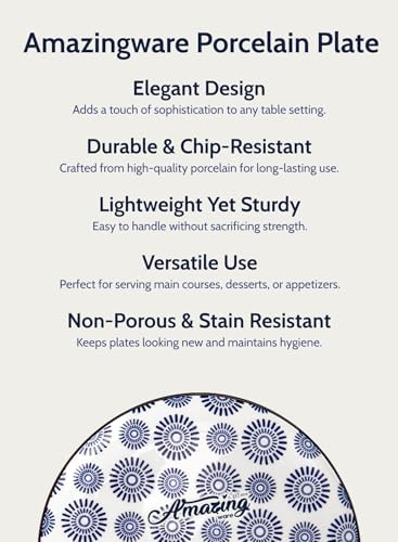 Porcelain Dessert Plates Appetizer Plates, Salad Plates, Small Plates - Dishwasher, Microwave, Oven Safe (Vintage Blue, 8 Inch) - Image 7