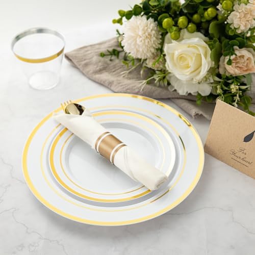 N9R 350PCS White and Gold Plastic Plates, Disposable Dinnerware Set - Image 4
