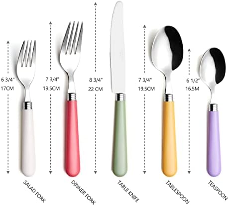 ANNOVA Silverware Set 20 Pieces Stainless Steel Cutlery Color Handle Flatware - 4 x Dinner Knife; 4 x Dinner Fork; 4 x Salad fork; 4 x Tablespoon; 4 x Teaspoon (Mix Solid) - Image 3