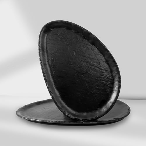 TP Melamine Serving Platters Set of 2, 12" and 14" Oval Serving Trays for Food, Fruits, Snacks, Appetizers and Desserts, Lightweight Plates Set for Home Parties Indoors & Outdoors, Black by TastePrime