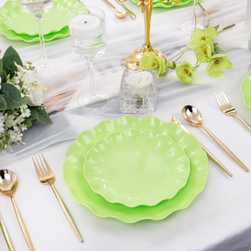 LIYH 24Pcs Green Unbreakable Plastic Plates for Birthday Scalloped - Image 5