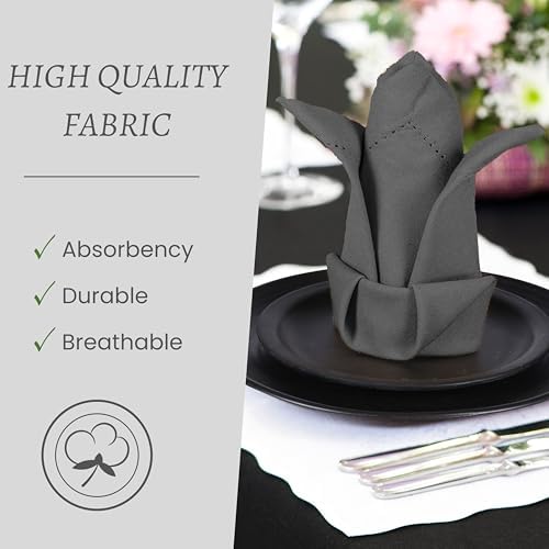 TWINY threads 12 Piece 100% Cotton Cloth Napkins, 18"x18", Reusable, Grey - Image 5