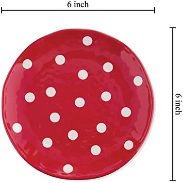 UP Red Polka Dot Melamine Round Dessert Plates, Small Serving Plates, Christmas Decorations, for Appetizer, Snacks, and Side Dishes, Red, 6 Inch, Set of 4 - Image 2