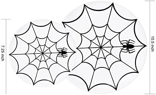 WDF 60Pieces Halloween Plates Disposable Plastic - White and Black with Cobwebs plates Dinnerware include 30PCS 10.25inch and 30PCS 7.5inch Plates for Halloween - Image 3