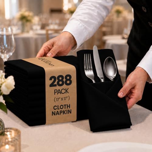 Bulk 288-Pack Cloth Napkins, 17"x17", Wrinkle Resistant, Sturdy, Black by UTOPIAHOME