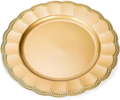 Kingrol 12 Pack 13 Inch Gold Charger Plates, Glam Dinner Chargers, Heavy Duty and Reusable Plastic Plates for Wedding Anniversary Christmas Party Table Setting - Image 3