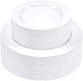 SETUP 100-Piece White Plastic Dinnerware Set – 50 10.25" Dinner & 50 7.5" Salad Plates – Heavy-Duty Disposable for Weddings, Catering, Parties by SETUP