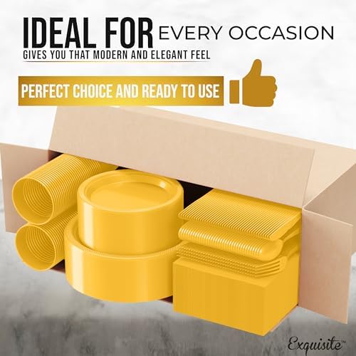Exquisite 350 Pcs Yellow Plates and Napkins Party Supplies Plate Sets - Image 3