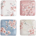 Bico Spring Sakura 6 inch Ceramic Square Appetizer Plates Set, Set of 4, Microwave & Dishwasher Safe, for Salad, Tapas by Bico