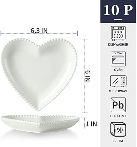 6.3" White Porcelain Appetizer Plates Heart Shape Set of 10 - Image 2