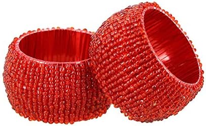 COTTON CRAFT Glitz Handmade Beaded Napkin Rings - Set of 12 - Red - Image 3