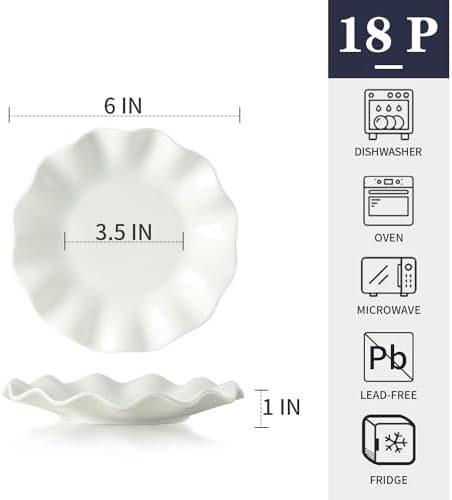 18 Pieces 6 Inch Porcelain Dessert Plates, Wavy Rim, White - Image 3