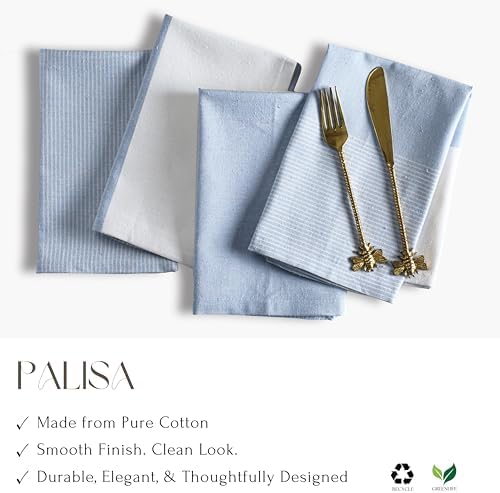 Light Blue Cotton Cloth Napkins Set of 4, 18x18 Inch - Image 4