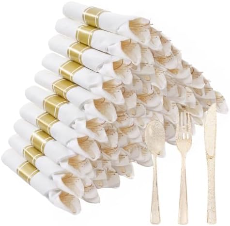Goodluck 50 Pack Pre Rolled Gold Glitter Plastic Silverware by GoodLuck