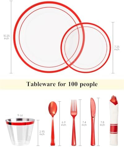 Goodluck 700 Pcs Red Plates and Napkins Party Supplies, Clear Plastic Plate - Image 2