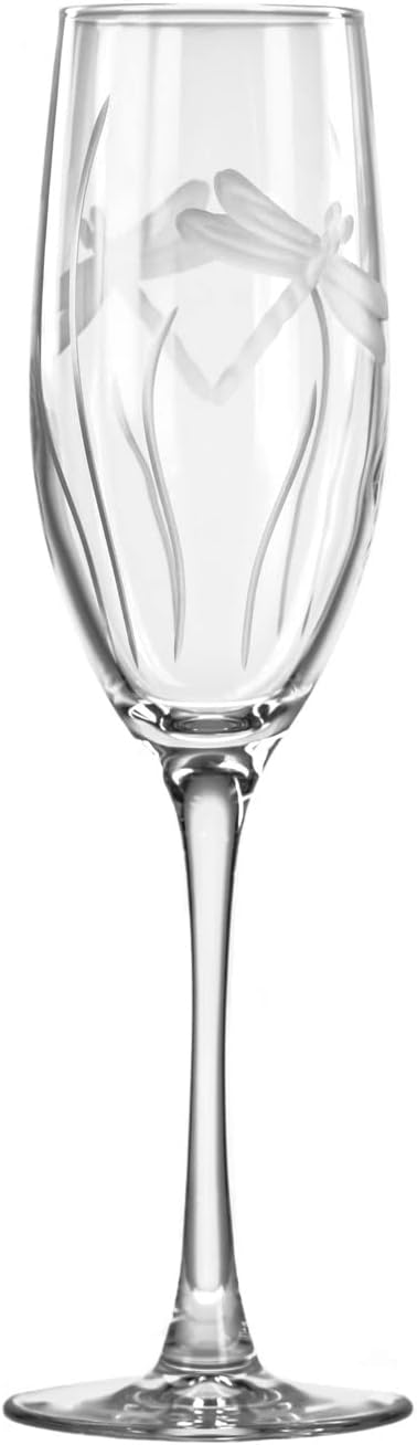 Rolf Glass Dragonfly Champagne Flute Glasses 8 ounce - Toasting Flute Glasses - Lead-Free Glass - Etched Flute Glasses – Proudly Made in the USA (Set of 2)