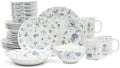 Martha Stewart Empress Bouquet 30 Piece Decorated Porcelain Chip and Scratch Resistant Dinnerware Plates and Bowls Set - Blue Floral by MarthaStewart