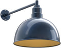 Steel Lighting Co. Hollywood Bowl Light | Outdoor Wall Mounted | 15 inch Bowl Dome | 20" Straight Arm | Barn Light Made in America | Gray Blue Exterior/Brass Interior