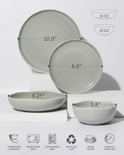 Pokini Stoneware Dinnerware Sets for 8, 32Pcs Ceramic Plates and Bowls Sets - Image 3