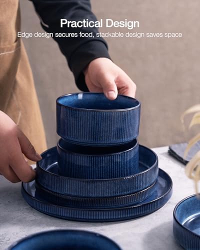 Famiware Star Stoneware Dinnerware Sets with Pasta Bowls, 24pc Dishes for 6 - Image 6