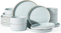 Famiware Stoneware Dishes Dinnerware Sets for 6, Plates and Bowls with Trim by Famiware
